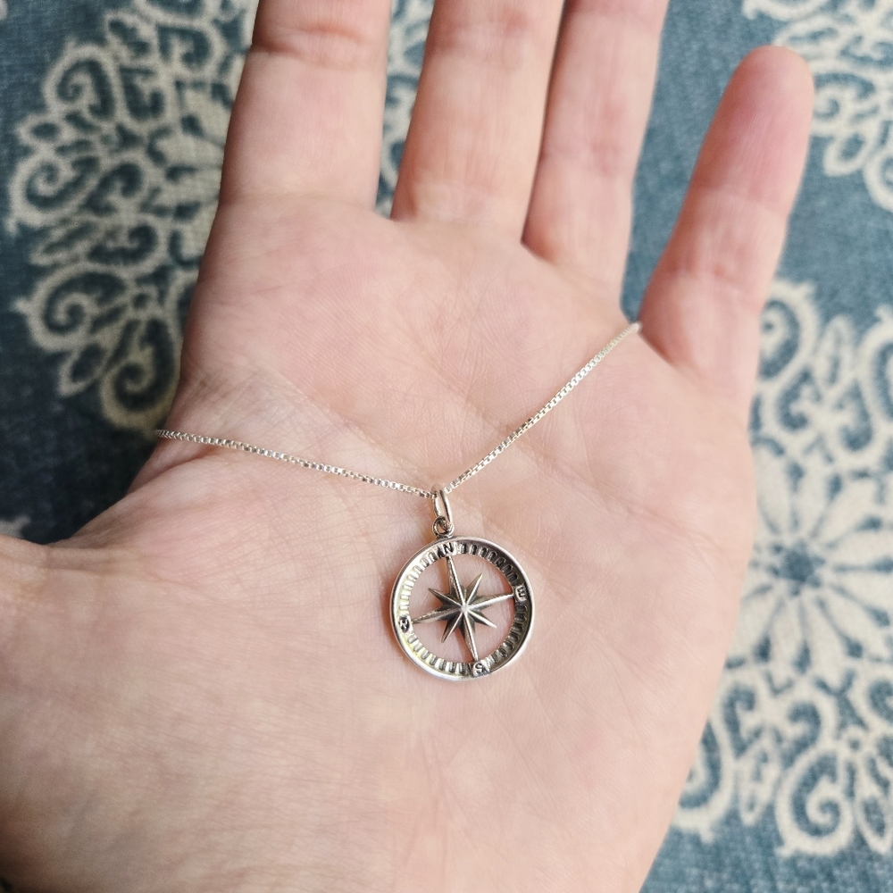 New Solid 925 Sterling Silver Compass Necklace - image 3